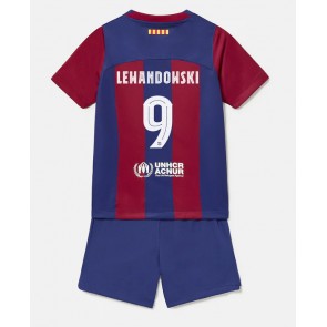 Barcelona Robert Lewandowski #9 Koszulka Podstawowych Dziecięca 2023-24 Krótki Rękaw (+ Krótkie spodenki)